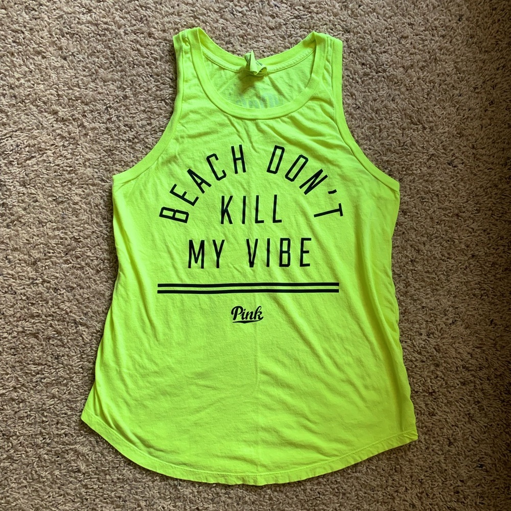Victoria’s Secret PINK neon yellow graphic logo tank top size XS